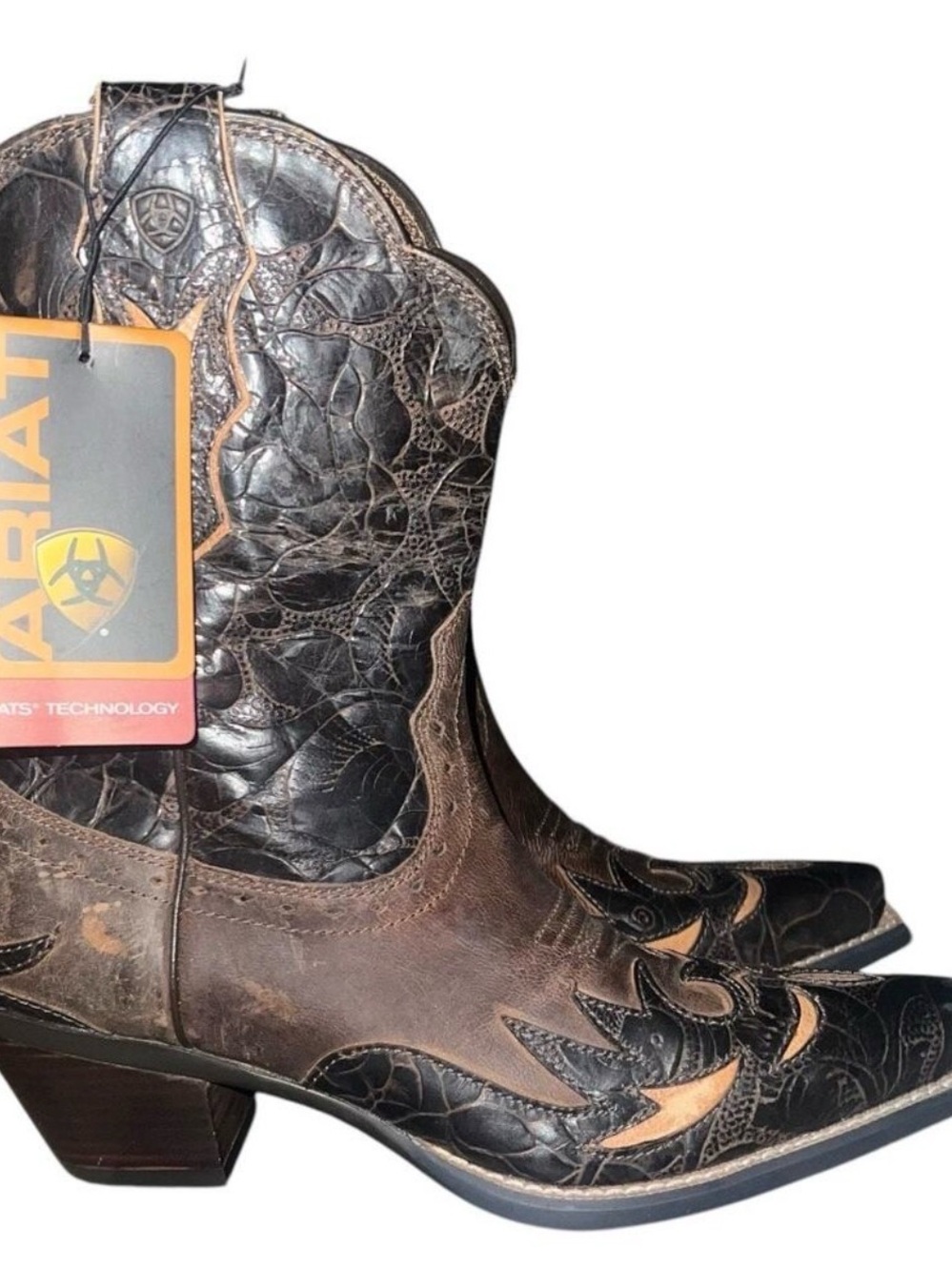Ariat Dahlia Western Boots Brown Black Leather Snip Toe ATS Cowgirl Size 9 New